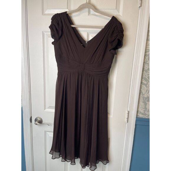 Suzi Chin for Maggy Boutique Brown Silk Chiffon Dress – Size 10 - Picture 1 of 5